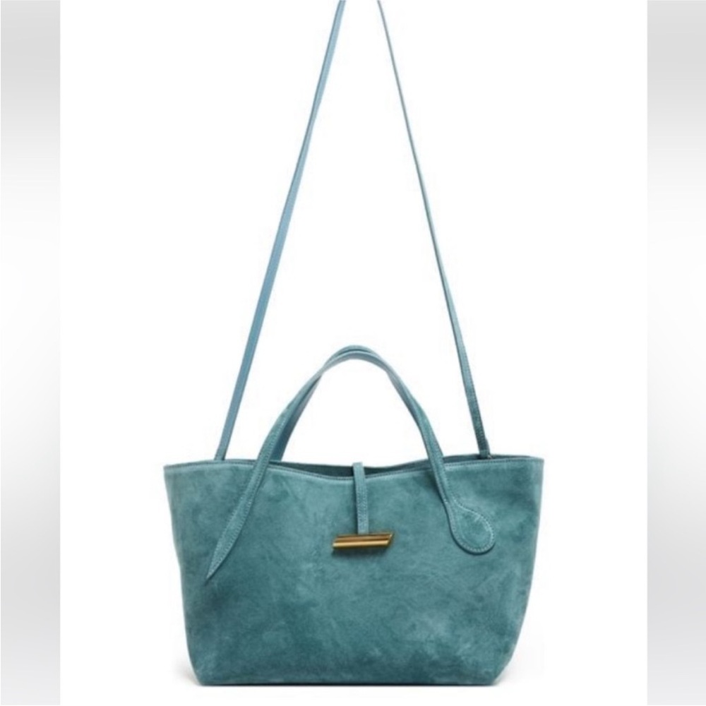 LIFFNER Petite Penne Cadet Blue Suede Leather Tote Crossbody Handbag